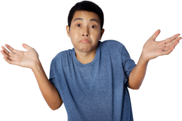 Asian young man showing I don't know gesture.