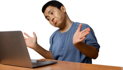 Young man using computer laptop.