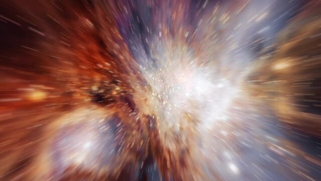 4K 3D abstract  hyper jump warp  from Carina Nebula To Milky Way Galaxy. Speed of light, neon glowing rays in motion. Deep space journey moving through stars effect. Galaxy warp speed motion graphic l