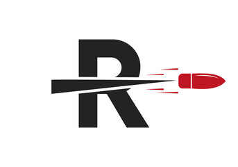 Letter R Shot Bullet Logo Vector Template Concept For Defense Logotype