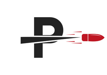 Letter P Shot Bullet Logo Vector Template Concept For Defense Logotype