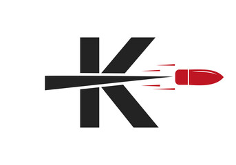 Letter K Shot Bullet Logo Vector Template Concept For Defense Logotype