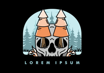 Pine trees stuck in skull illustration design