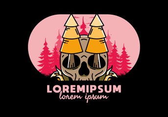 Pine trees stuck in skull illustration design
