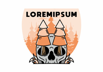 Pine trees stuck in skull illustration design
