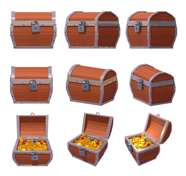 3d render of treasure chest in various angles