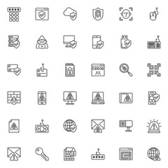 Cyber security line icons set