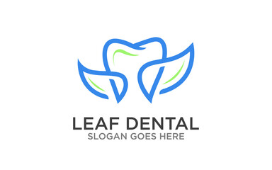 Simple tooth and leaf logo design template. Suitable for dental business and etc.