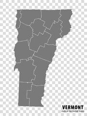 State Vermont map on transparent background. Blank map of  Vermont with  regions in gray for your web site design, logo, app, UI. USA. EPS10.