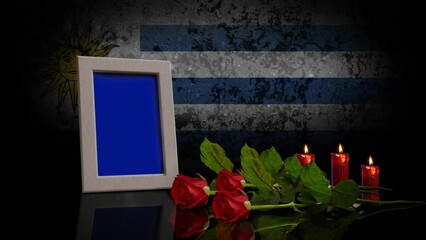Memorial Day Card. With the Flag of Uruguay in the Background. Looped. Photo or Video can be Placed in Blue Frame. - Powered by Adobe