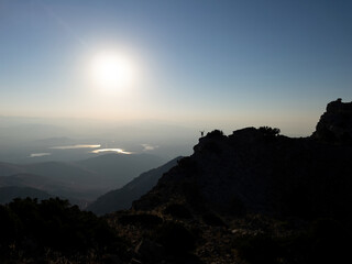 majestic, majestic, giant mountains, tiny mountaineer model and magnificent views