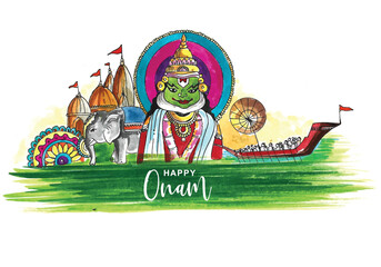 Snakeboat race in onam celebration background for kathakali face background