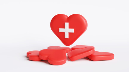 Obraz premium 3D heart background, heartbeat, red heart rate. Medical concept, health check, blood pressure measurement, good health care, healthy pulse, medical pulsometer element. 3d rendering illustration.