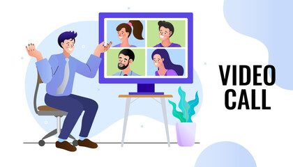 Online work from home meeting. Vector Illustrations flat design concept video conference. EPS10.