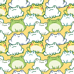 Seamless Pattern with Cute Cartoon Frog Design on Yellow Background