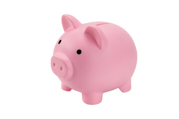 Pink piggy bank isolated on white background with clipping path. - obrazy, fototapety, plakaty