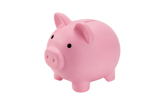 Pink piggy bank isolated on white background with clipping path.