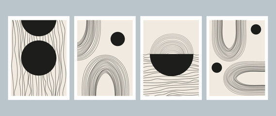 Abstract vector illustrations. Black and white posters. Design for print, cover, wallpaper, minimal and natural wall art. Vector illustration.