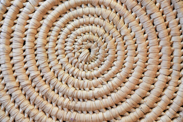 Background: base of a basket woven in a spiral
