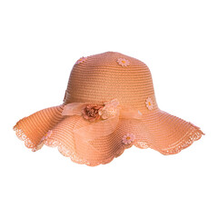 Vintage straw hat fashion for women on transparent background - PNG format.
