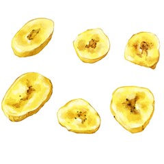 手描き水彩のバナナチップスイラストセット