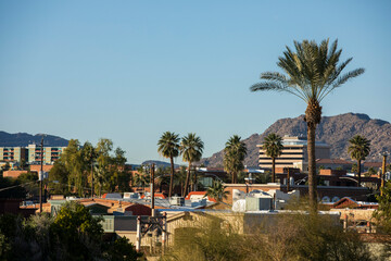 Sunset view of the downtown area of Scottsdale, Arizona, USA.