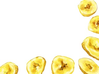 手描き水彩のバナナチップスイラスト長方形フレーム・右下