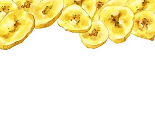 手描き水彩のバナナチップスイラスト長方形フレーム・上