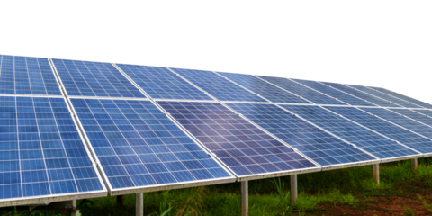 Solar panels isolated. Photovoltaic on transparent background - PNG format.
