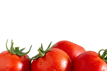 Fresh red tomatoes close-up isolated on a white background with place for text. Can be used as a...