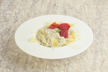 Risotto with duck breast and parmesan