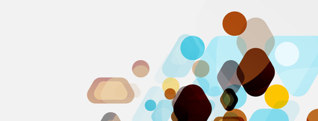 Color bubbles and rounded geometric shapes on white. Vector geometric minimal abstract background for wallpaper, banner, background, landing page