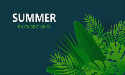 Summer season holiday design with paper cut tropical leaves.Vector paper cut style.