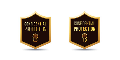 Fototapeta premium Premium Quality Confidential Protection Secret Privacy Data. Shield guard shape badge label with key keyhole icon in vector.