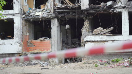A destroyed residential building in Ukraine after the attack of the Russian army