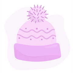 Pink knitted hat for girls. Cute baby knitted warm autumn and winter accessories. Hats for children An accessory for clothes for cold weather. Flat vector illustration.