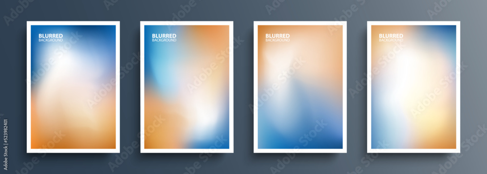 Leinwandbilder Set of color blurred backgrounds with modern abstract soft color gradient patterns. Orange and blue. Templates collection for brochures, posters, banners, flyers and cards. Vector illustration.