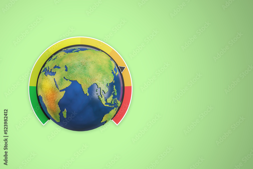 Aufkleber Creative globe earth with climate scale on green background with mock up place. Global warming concept. 3D Rendering.