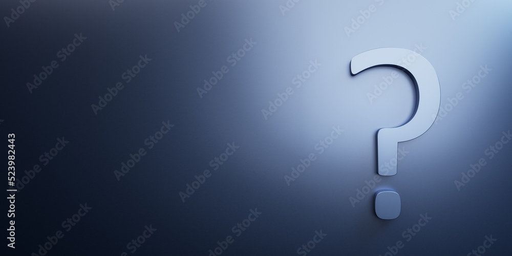 Poster Creative question marks on blue wallpaper with mock up place. Ask, solution and FAQ concept. 3D Rendering.