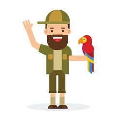 Zookeeper Playing Bird Isolated On White Stock Vector