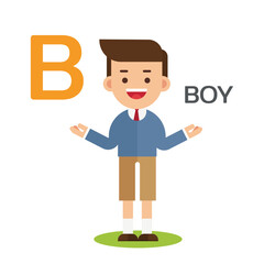 Cute Boy Learning Alphabet at School