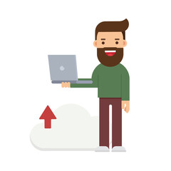  Man big data software engineer programmer with laptop