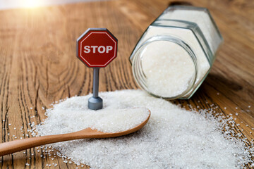 Stop sign on granulated sugar