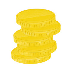 Gold coins money watercolor single isolated element. Template for decorating designs and illustrations.