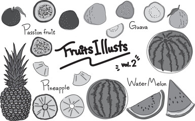 フルーツイラストセット vol.2 白黒
