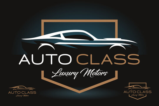 Luxury classic car logo emblem. Auto sports  garage badge icon. Motor vehicle dealership symbol. Automotive showroom sign. Vector illustration.