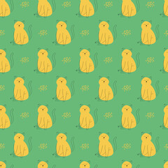 Cat in the pattern. style is line art with yellow spots. vector endless illustration