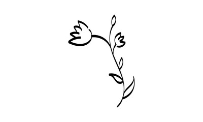 Black silhouettes, flowers and herbs isolated on white background. Hand drawn sketch flower