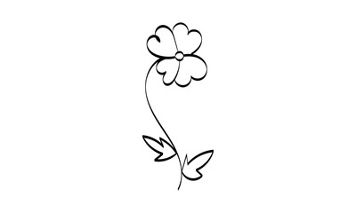 Black silhouettes, flowers and herbs isolated on white background. Hand drawn sketch flower