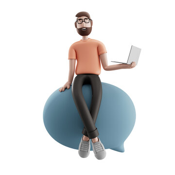 3d illustration Social media concept nerdy Larry sits on a chat bubble.	